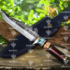 Custom Forged Bowie Knife Damascus Steel Fixed Blade Custom knife Hunting Camping Outdoor Viking Survival Knife| Best Gift for MEN/HIM