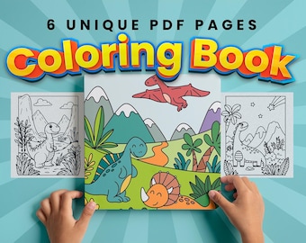 Dibujos de dinosaurios para colorear para niños, libro de actividades imprimible, descarga instantánea en PDF, divertidas hojas para colorear sin pantalla.