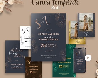 Wedding Invitation Kit with photo, Blank Printable Electronic Design, Custom Decorative Nikkah Engagement with Editable Canva Template