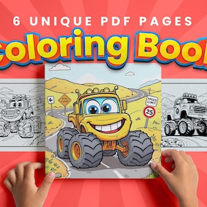 Monster Truck Coloring Pages for Kids, Printable Truck Coloring Book PDF, Fun Car Activity Sheets, Boys Coloring Pages Download