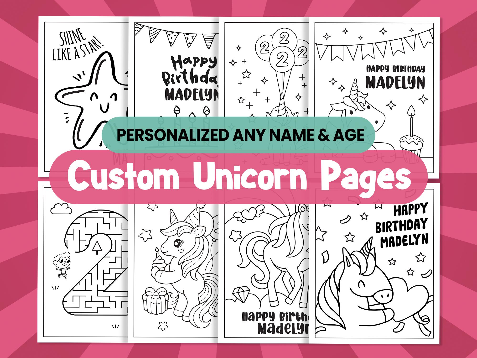 Custom Unicorn Coloring Pages, Personalized Rainbow Activity Book ...