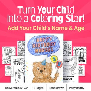 Custom Birthday Coloring Pages, Name and Age Personalized, Kids Party Activity PDF, Printable Coloring Book