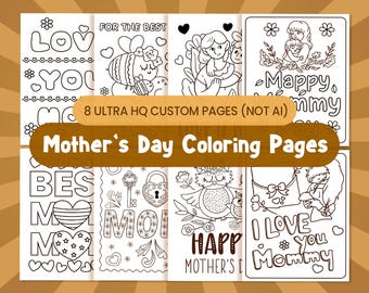 Mothers Day Coloring Pages for Kids, Printable Cards (PDF)