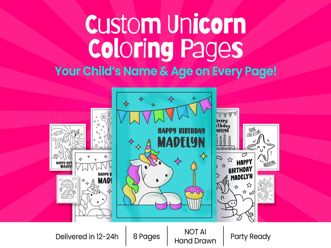 Unicorn Birthday Coloring Pages – Personalized Name & Age – Printable ...