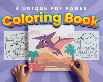 Dibujos de dinosaurios para colorear para niños, libro de actividades imprimible, descarga instantánea en PDF, divertidas hojas para colorear sin pantalla.