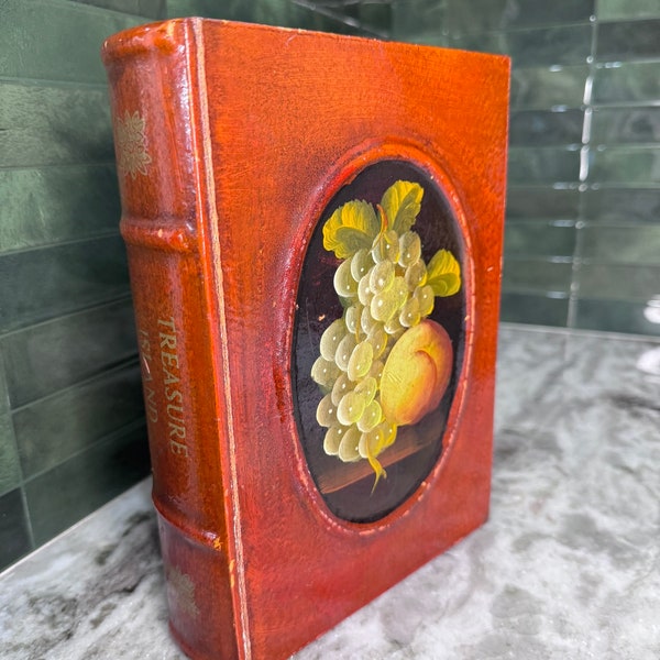 Secret Storage Faux Book Box with Vintage Fruit Motif Treasure Island-Gifts for her/him