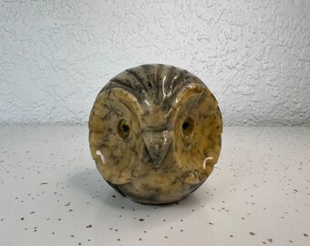 Napcoware Alabaster Owl Head Paperweight - Vintage Carved Stone - Office Decor