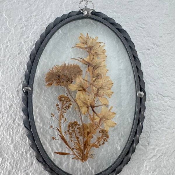 Rustic Preserved Wildflower Display in Clear Glass Oval Frame- Gifts for Her/Him