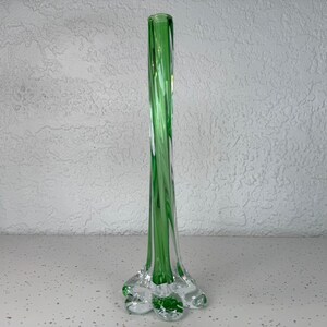 Mid-Century Modern Green Glass Twisted Tail Stretch Bud Vase