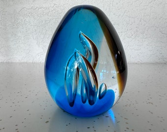 Captivating Ocean Swirl Handblown Glass Paperweight, Unique Gift Idea