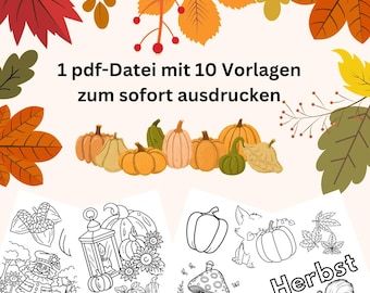 Autumn coloring pages | Autumn | pdf file | color in | coloring book | color template | immediate download | PDF | coloring templates | paint | print out