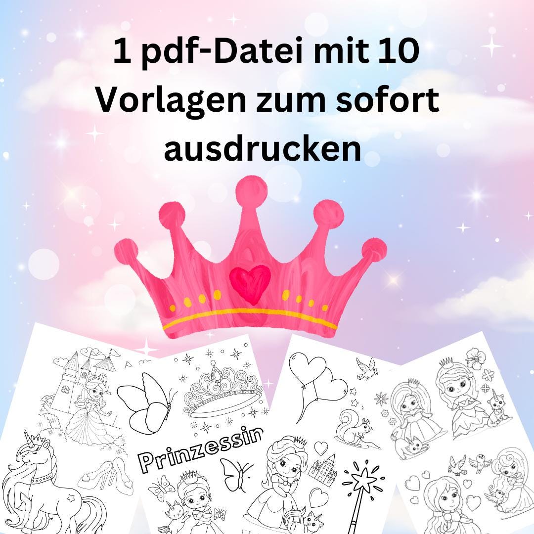 Princess coloring pages | pdf file | color in | coloring book | color template | immediate download | PDF | coloring templates | paint | Princess