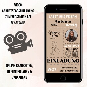 Cartão de convite digital 20º aniversário | Enviar convite via WhatsApp | eCard como modelo Canva personalizável | Personalizado com foto
