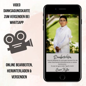 Gracias digital por comunión o confirmación | Enviar agradecimiento por WhatsApp | Tarjeta electrónica personalizable como plantilla de Canva