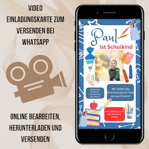 invitation numérique à l'inscription scolaire | Invitation pour le 1er jour d'école via WhatsApp | eCard comme modèle Canva | enfin un écolier