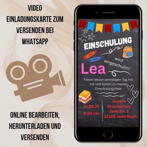 Digital invitation for school enrollment | 1st day of school, customizable via WhatsApp | eCard as Canva template | finally a schoolchild | elementary school