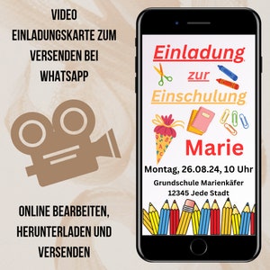 invitation numérique à l'inscription scolaire | Invitation pour le 1er jour d'école via WhatsApp | eCard comme modèle Canva | enfin un écolier