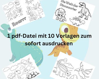 Dinosaur coloring pages |Dino | pdf file | color in | coloring book | color template | instant download | PDF | coloring templates | paint |Dinosaurs