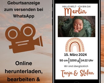 Digitale aankondiging geboorte | Geboorteaankondiging WhatsApp | Geboorte Baby Digitaal | Digitaal bericht WhatsApp | Hallo wereld - Ik ben hier digitaal