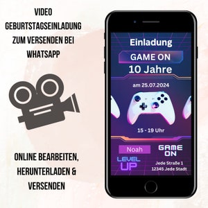 Digitale Einladung Kindergeburtstag Gamer | 10. Geburtstag für Jungen | per WhatsApp einladen | eCard als Canva Vorlage personalisiert