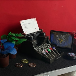 Resident Evil Large Metal Typewriter and Police Station Items Bundle + Frame