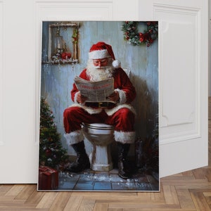 Santa on Toilet Decor Funny Santa Claus Reading Bathroom Print Christmas Wall Art Toilet Humor Funny Christmas Print Santa in Bathtub