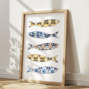 Portuguese Sardines Wall Art Print, Portuguese Tile Print, Colorful Sardines Fish Print, Kitchen Wall Art, Seafood Wall Art Instant Download