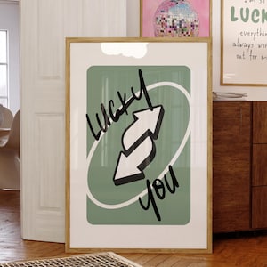 Lucky You Print, Trendy Wall Art, Playing Card Print, Sage Green Retro Wall Art, Good Luck Charm Art, Above Bed Wall Art, Digital Download
