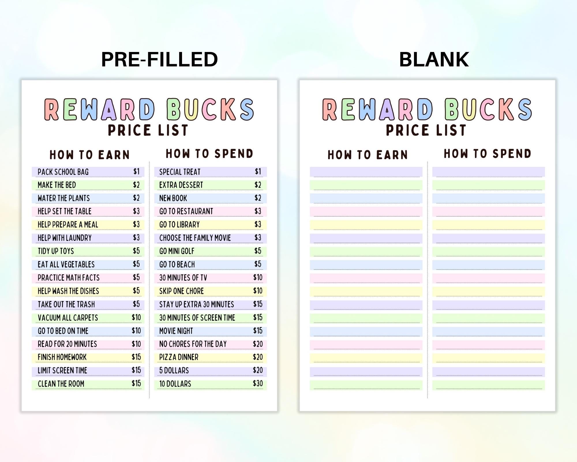 Kids Reward Bucks Printable, Chore Bucks, Kids Reward Coupons, Pastel ...