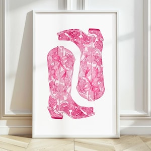 Cowgirl Boot Print, Cowgirl Trendy Wall Art, Wild West Preppy Poster, Girls Dorm Room Decor, Pink Coastal Cowgirl Wall Art, Digital Download