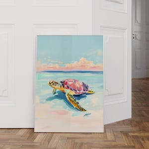 Sea Turtle Wall Art Print | Pastel Ocean Animal Poster | Coastal Nursery Decor | Tropical Beach Digital Download