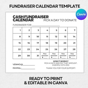 Calendar Fundraiser, Template for Sports Fundraiser, Nonprofit Fundraising Template, Fundraising for Donations, Canva template
