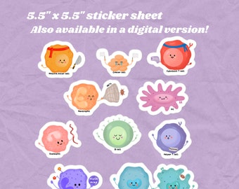 Cute Science Stickers, Immune Cell, Biology, STEM Stickers (5.5"x5.5")