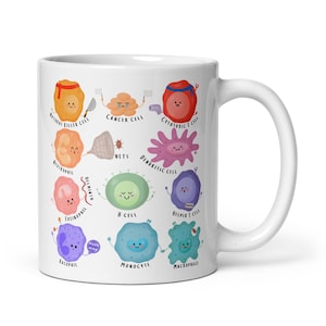 Taza de glóbulos blancos Taza de células inmunes - Regalos para científicos Inmunólogo Biólogo Investigador STEM Estudiante de doctorado Postdoctorado Técnico de laboratorio, 11oz