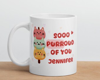 Personalized Custom Graduation Exam Congratulations New Job Cute Cat Lover Mug - So proud of you mug - Add name for free, 11oz
