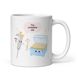 You Complete Me Mug, Pipette and Tip, Gift for Biology Teacher Researcher STEM Student Scientist Lab technician, Fun Present, 11oz