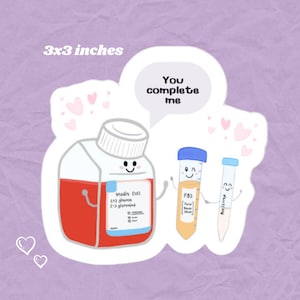 You complete me sticker, funny biology cell culture lab technique stickers, gifts for scientists STEM researchers teachers PhD students