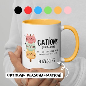 Colour Chemistry Mug, Cation Mug, Chemistry Gift Idea, Cute Funny Cat Mug, Science Chemistry STEM PhD Student Researcher Teacher Lab, 11oz