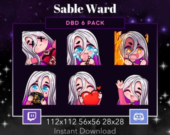 Sable Ward DBD Emote 6 Pack, Bundle Twitch, Discord. Dead By DayLight, Horror, Scary Stream, Love, Dead, Rage, Cry, Waving, Hi