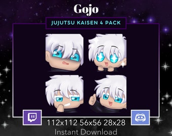 Jujutsu Kaisen Gojo Emote 4 Pack, Bundle for Twitch, Discord. Anime, Manga, Blue eyes, White hair, Love, Hi. Hype, Amazed, Laugh, Uno, Cola