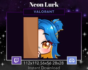 Valorant Neon Emote Lurk. Twitch, Discord, Stream, Blue hair, Brown Eyes