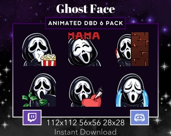 Ghost Face Animated DBD Emote Popcorn, Laugh, Lurk, Money, Cry Twitch, Discord. Dead By DayLight, Scream, Horror, Mask, Scary, Killer, Knife