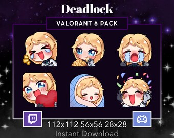 Valorant DeadLock Emote 6-pack, bundel Twitch, Discord. Anime, Manga, Samoeraimeisje, Ninja, Stream, Liefde, Popcorn, Hype, Huilen, Gezellig, Lachen lol