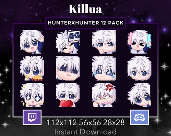 Hunter x Hunter Killua Emote 12 Pack, Bundle for Twitch, Discord. Anime, Manga, Lurk, Amazed, Cry, hype, Popcorn, White hair boy,  Blue eyes