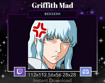 Berserk Griffith Emote Mad, Angry for Twitch, Discord. Anime, Manga, Lurk