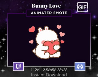 Bunny Love, Hearts, Animated, Gif, Twitch, Discord, Stream, Emote, Kawaii, Cute, Animal,