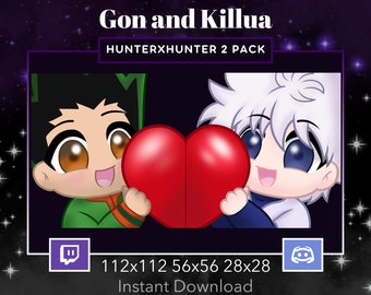 Hunter x Hunter Gon and Killua Emote 2 Pack, Bundle for Twitch, Discord. Anime, Manga, Love, Heart, Brow eyes, White hair boy, Blue eyes