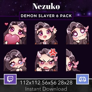 Demon Girl Pack Set Emote, Twitch, Discord, Stream, Manga, Anime, Brown Hair, Pink Eyes, Kawaii , Chibi, Wave, Love, Amazed, Sad, Mad, Lurk zdjęcie 1