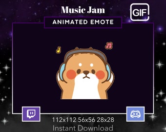 Dog Music Jam, Animated, Vibe, Dancing, Hearts, Gif, Twitch, Discord, Stream, Emote, Kawaii, Cute, Animal,