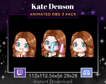 Kate Denson DBD Animated Emote 3 Pack, Bundle Twitch, Discord. Dead By DayLight, Horror, Scary, Stream, Popcorn, GlowStick, Hype, Cry, Sad